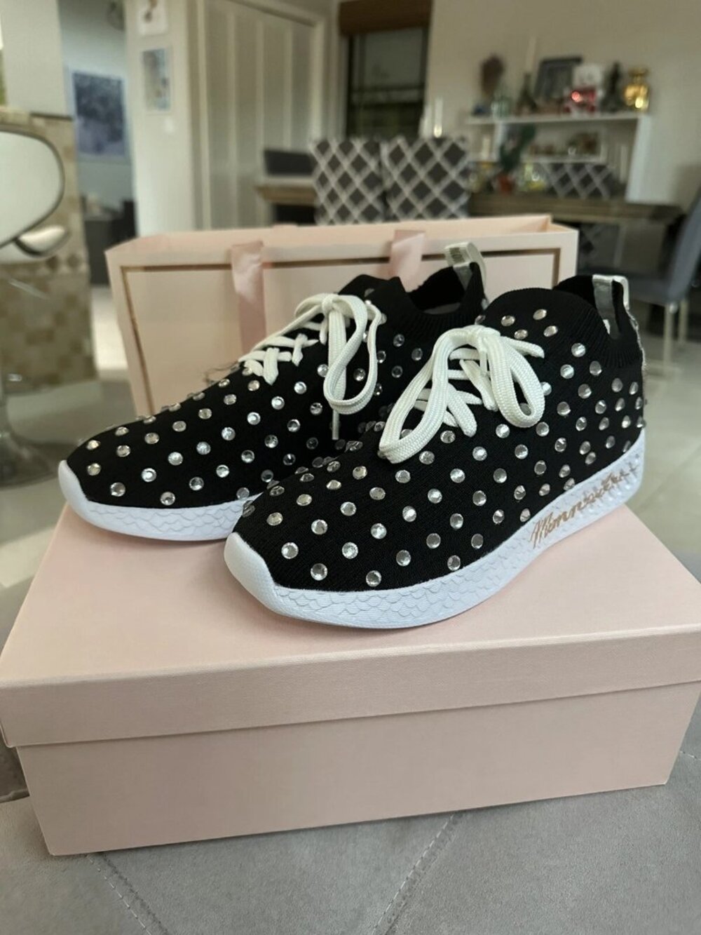 Monnalisa Black Rhinestone Sneakers, Eur 35
